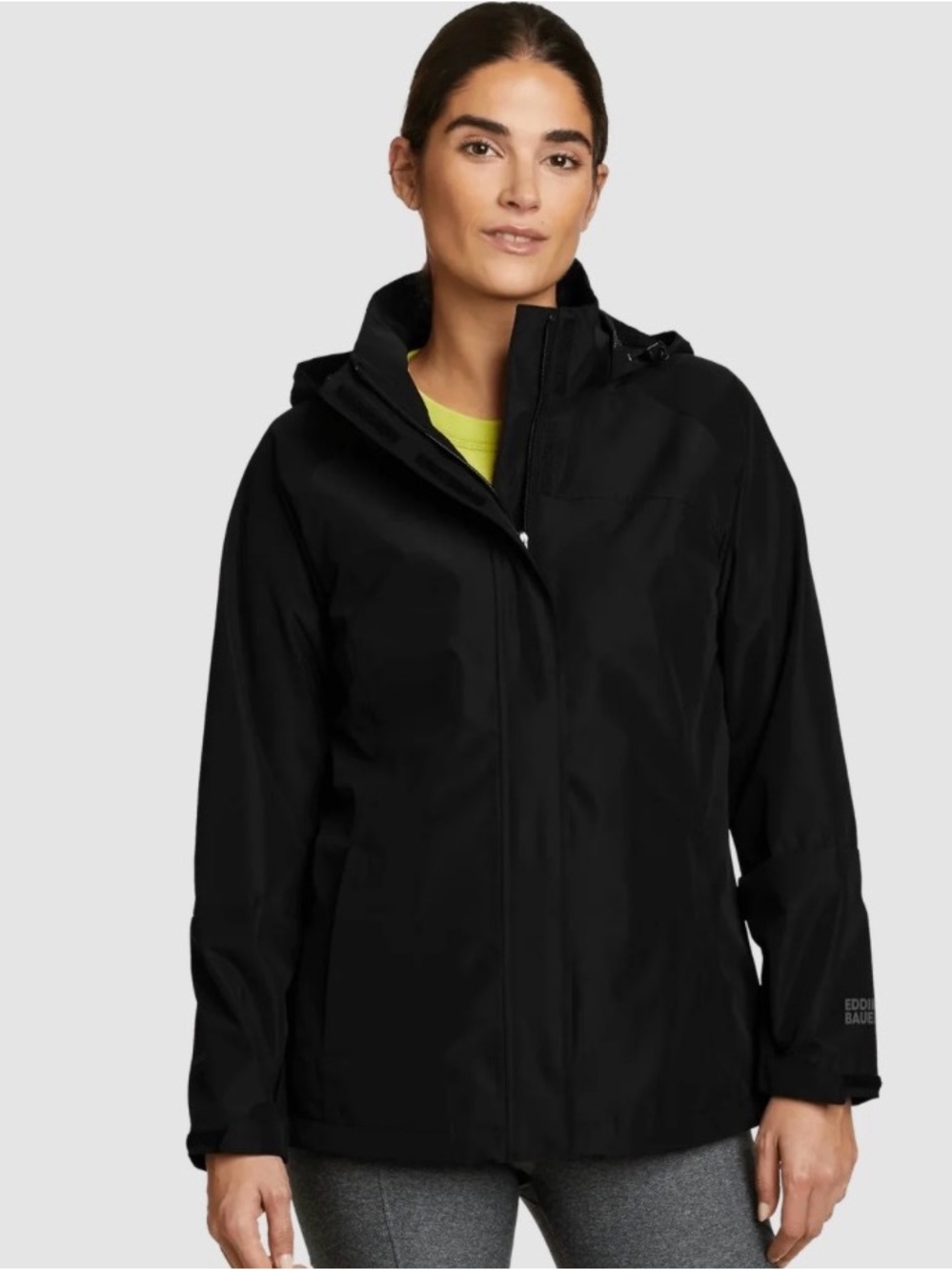 Eddie Bauer Women's Rainfoil® Waterproof Packable Hooded Rain Jacket Black TXL